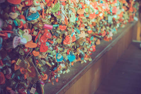 Seoul, South Korea - September 17, 2018 : Variety of locked key at N Seoul tower on the Namsan mountain that people believe they will have the forever love if write the couple name on itのeditorial素材