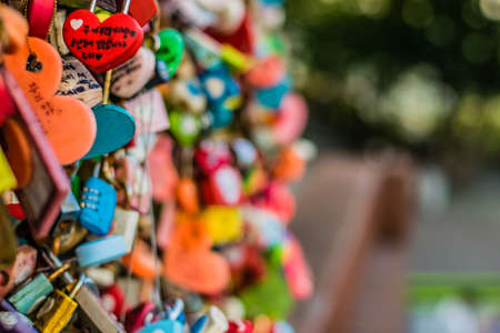 Seoul, South Korea - September 17, 2018 : Variety of locked key at N Seoul tower on the Namsan mountain that people believe they will have the forever love if write the couple name on itのeditorial素材