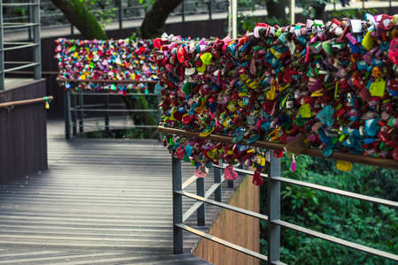 Seoul, South Korea - September 17, 2018 : Variety of locked key at N Seoul tower on the Namsan mountain that people believe they will have the forever love if write the couple name on itのeditorial素材