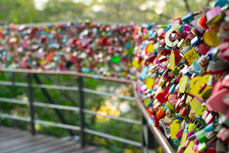 Seoul, South Korea - September 17, 2018 : Variety of locked key at N Seoul tower on the Namsan mountain that people believe they will have the forever love if write the couple name on itのeditorial素材