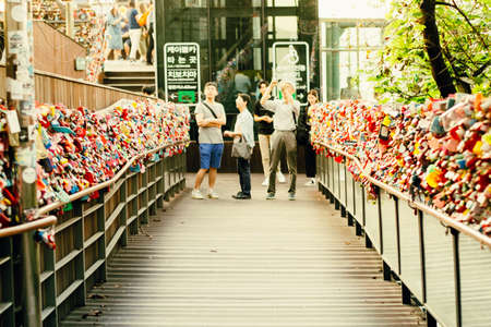 Seoul, South Korea - September 17, 2018 : Variety of locked key at N Seoul tower on the Namsan mountain that people believe they will have the forever love if write the couple name on itのeditorial素材