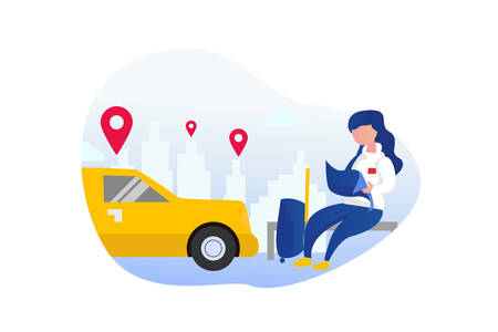 Car sharing service. mobile city transportation vector illustration concept for web landing page template, banner, flyer and presentation.のイラスト素材