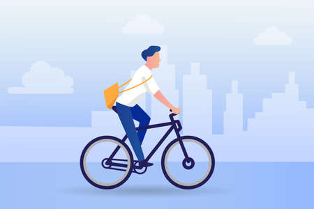 Business man cycling to work vector illustration concept for web landing page template, banner, flyer and presentationのイラスト素材
