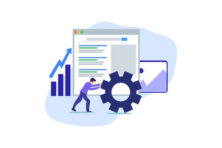 Modern Flat design people and SEO optimized pages business concept, with tiny people character for web landing page template, banner, flyer and presentation.のイラスト素材