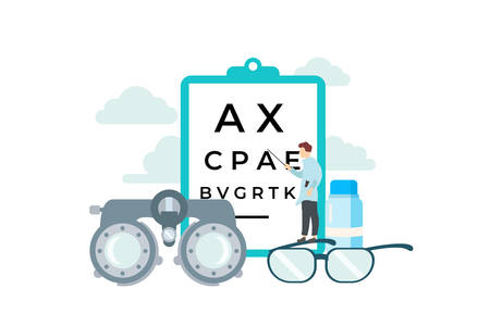 Medical Ophthalmologist Patient concept with tiny people character for web landing page template, banner, flyer and presentation.のイラスト素材