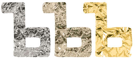 Isolated Font Russian Letter made of crumpled titanium, silver, gold foil on a white backgroundの写真素材