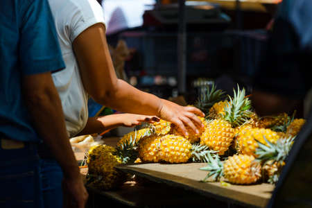 Pineapples at Saint Paul market place, Reunion Islandの写真素材