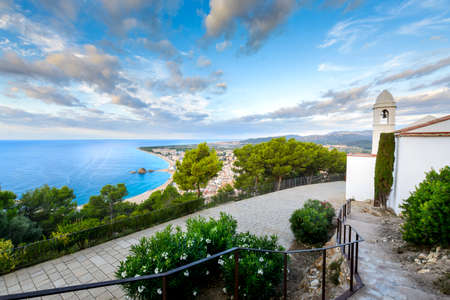 Beach and coast of Blanes city seen from Castell Sant Joan in Spainの写真素材