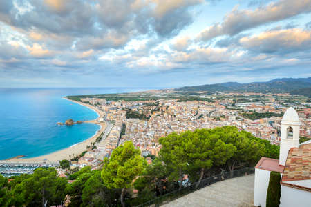 Beach and coast of Blanes city seen from Castell Sant Joan in Spainの写真素材
