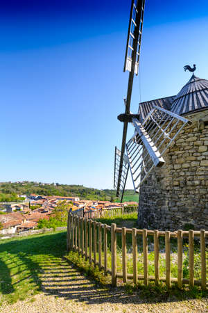 La Sallette windmill and Lautrec village, Tarn, Franceの写真素材