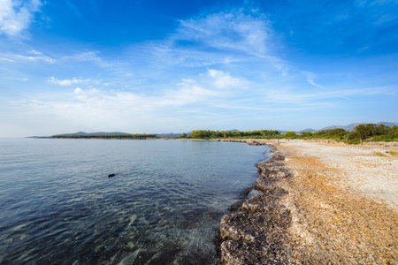 Beach and coastline of Agrustos in Sardiniaの写真素材