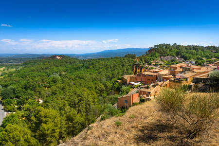 Panorama view of Luberon natural park from Roussillon village in France