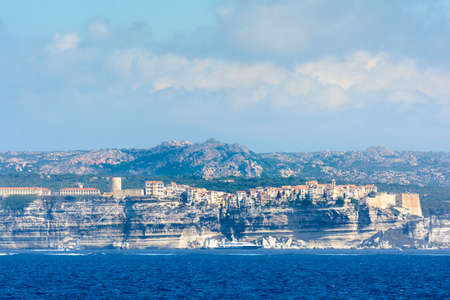 Panoramic view of Bonifacio city seen from the sea, Corsicaの写真素材