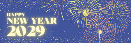Happy New Year 2029 glow illustration with fireworksの写真素材