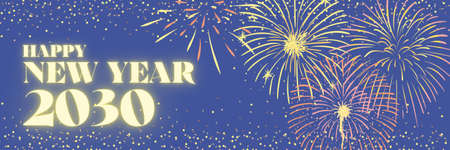 Happy New Year 2030 glow illustration with fireworksの写真素材