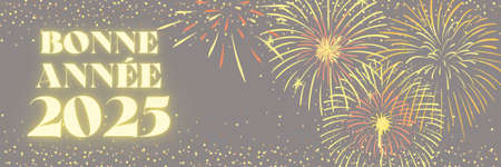 Happy New Year 2025 illustration in french language with fireworksの写真素材