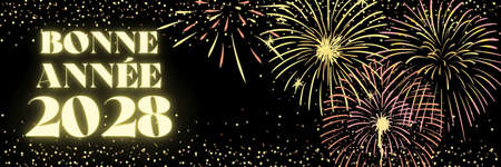 Happy New Year 2028 illustration in french language with fireworksの写真素材