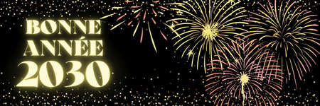 Happy New Year 2030 illustration in french language with fireworksの写真素材