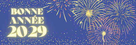 Happy New Year 2029 illustration in french language with fireworksの写真素材