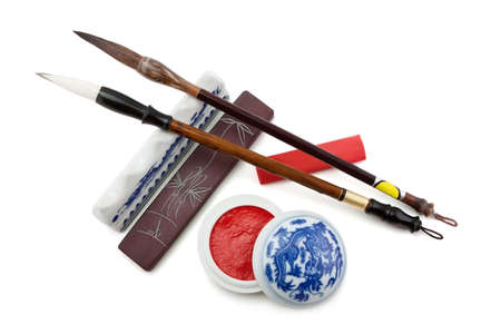 calligraphy, art, ink, stand for brush, hieroglyph, u-sin, sumi-eの写真素材