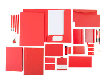 Elements of corporate identity, red corporate identity, red design elements, set to accommodate corporate identity, collection of corporate identity, isolated on white backgroundの写真素材