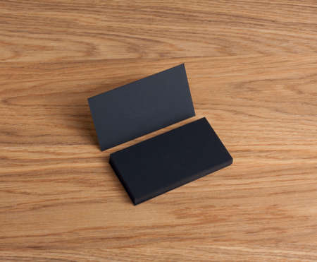 identity design, corporate templates, company style, blank business cards on a wooden backgroundの写真素材