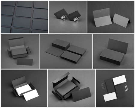 identity design, corporate templates, company style, set of business cards on a black background