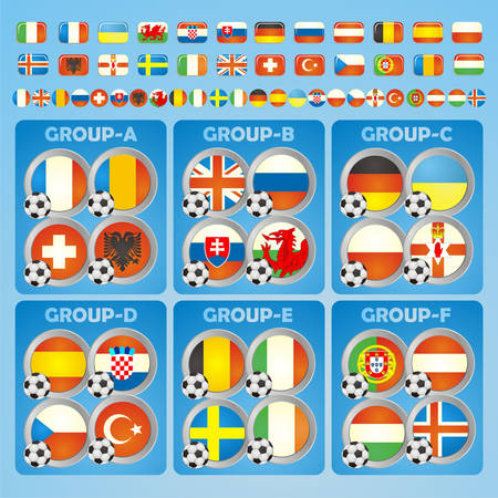 France 2016 football icons flags of the participating countries in different stylesのイラスト素材