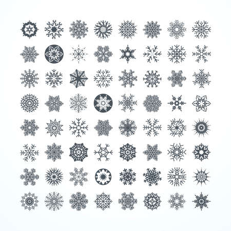 Collection of black snowflakes on a white background, vector illustrationのイラスト素材