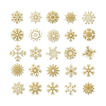 Collection of golden snowflakes on a white background, illustrationのイラスト素材