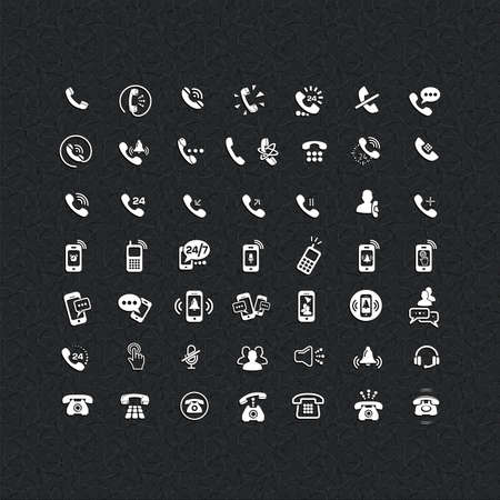 Set of different icons with phone on black background for your site or applicationのイラスト素材