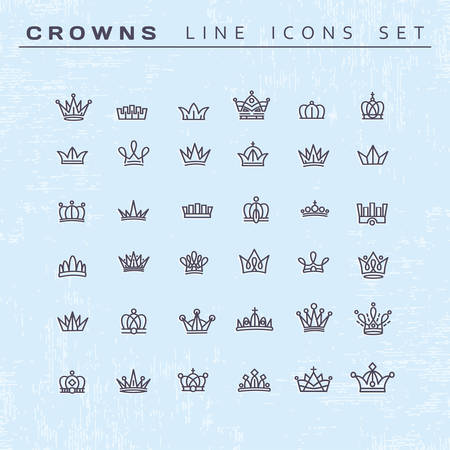 heraldic elements design. Set of black line crownsのイラスト素材