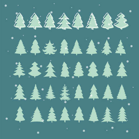 Set of Green Christmas Tree. Vector Illustrationsのイラスト素材