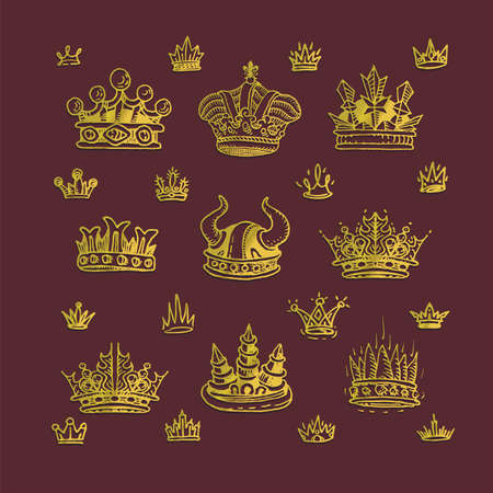 Set of decorative victorian gold crowns for designのイラスト素材