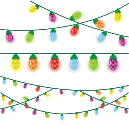 Multicolored Christmas lights illustrated on a white backgroundのイラスト素材