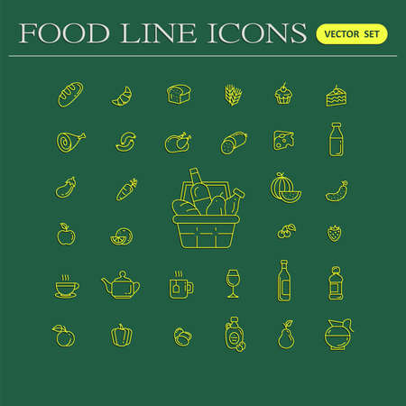 Set of food and drinks icons for restaurant, grocery store, commercial, mobile and web. Collection infographic logo and pictogramのイラスト素材