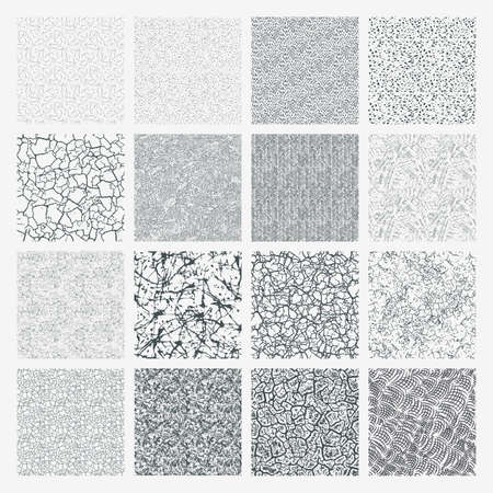 Set of grange patterns. Simple vector scratch textures with dots, strokes and doodlesのイラスト素材