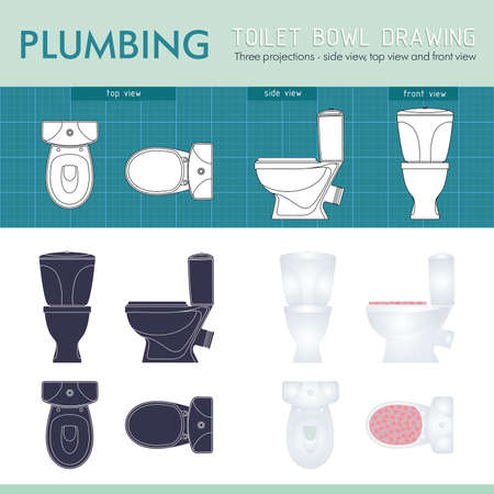 Toilet bowl silhouette. Front, side and top viewのイラスト素材
