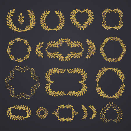 Set of hand drawn vector flowers and branches with leaves. Floral collection. Decorative elements for design. Vintage styleのイラスト素材