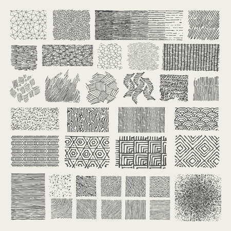 Set of hand drawn marker patterns. Doodle Texturesのイラスト素材