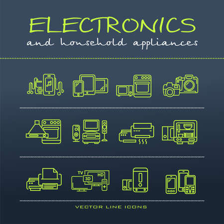 A vector collection of electronics and home appliance icons and line illustrationsのイラスト素材