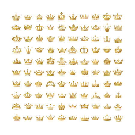 Vector collection of creative king and queen crowns silhouette.のイラスト素材
