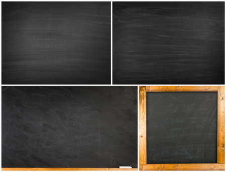 Set of blackboard / chalkboard texture. Empty blank black chalkboard with chalk tracesの写真素材