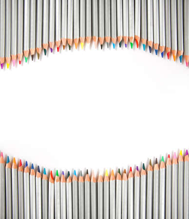 Many different color pencils on white backgroundの写真素材