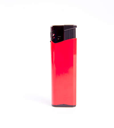 Red blank gas lighter mock up stand. Empty surface cigar lighter. Lighter template mockup. Cigarette lighter template.の写真素材