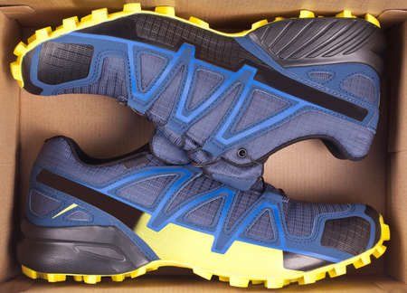 Sneakers shoes in box. Top viewの写真素材