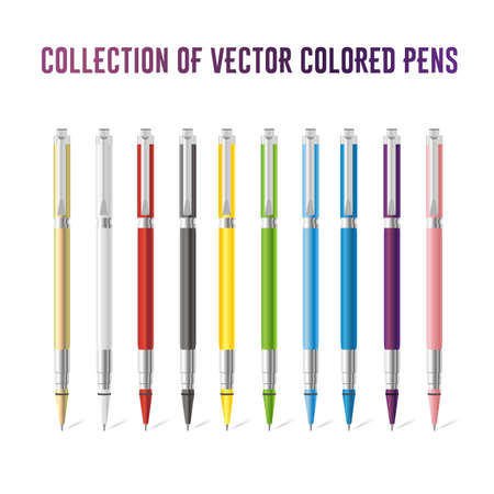 Collection of colored pens, vector illustrationのイラスト素材
