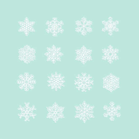 White snowflakes icon on green background. Collection graphic art for your design Merry Christmas and Happy New Yearのイラスト素材