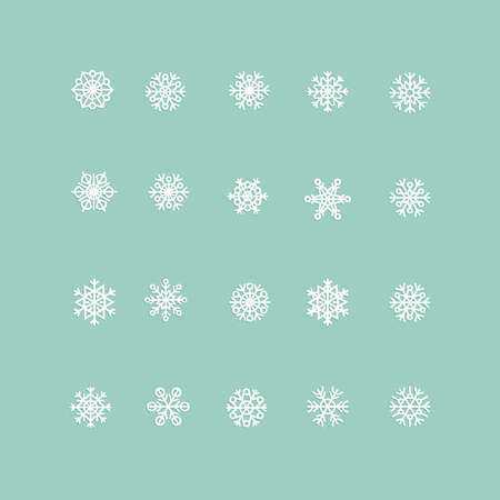White snowflakes icon on green background. Collection graphic art for your design Merry Christmas and Happy New Yearのイラスト素材