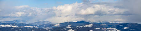 Carpathian mountain landscape. Panorama of Snow Mountainの写真素材